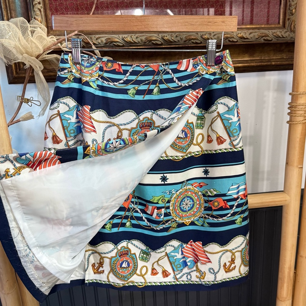 Vintage Talbots Nautical Silk Scarf Print Skirt Coastal Preppy Lined Size 8💚🍄 - Picture 4 of 8